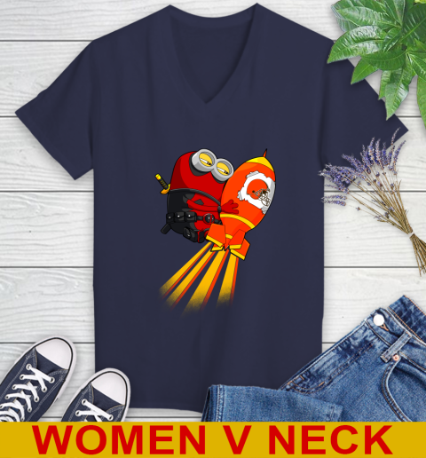 NFL Football Cleveland Browns Deadpool Minion Marvel Shirt Women's V-Neck T-Shirt 12