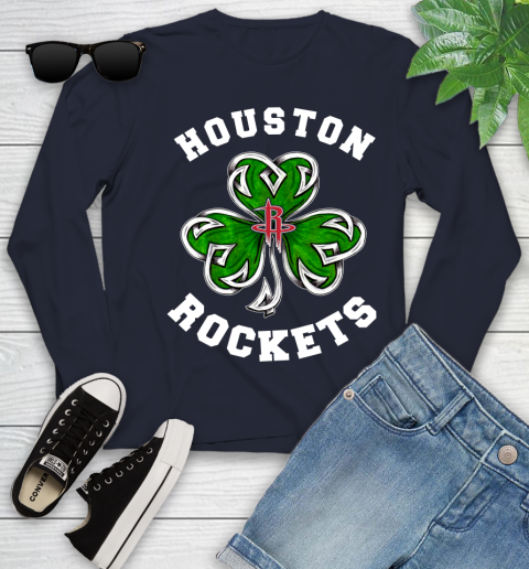 NBA Houston Rockets Three Leaf Clover St Patrick's Day Basketball Sports Youth Long Sleeve 2
