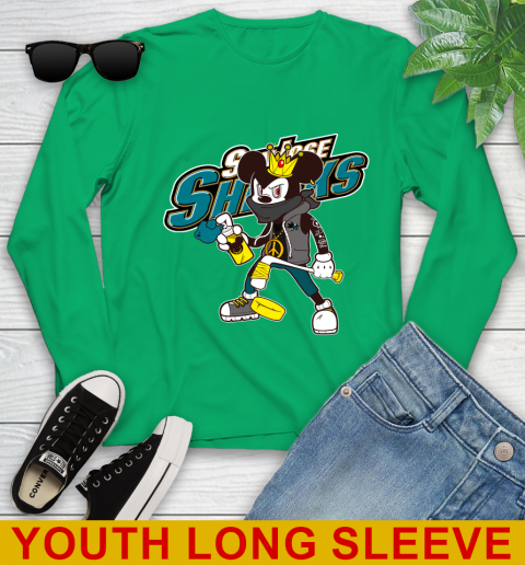 San Jose Sharks NHL Hockey Mickey Peace Sign Sports Youth Long Sleeve 7