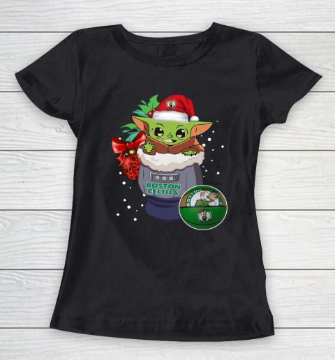 Boston Celtics Christmas Baby Yoda Star Wars Funny Happy NBA Women's T-Shirt 2