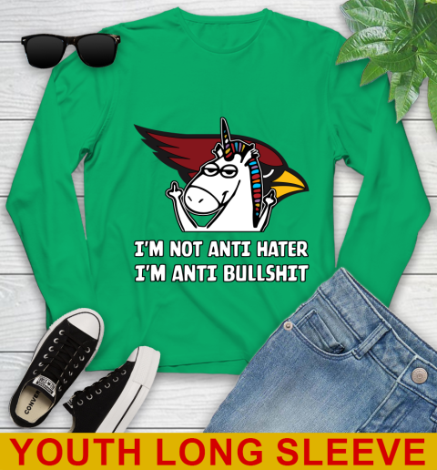 Arizona Cardinals NFL Football Unicorn I'm Not Anti Hater I'm Anti Bullshit Youth Long Sleeve 7