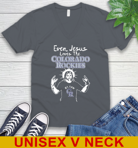 Colorado Rockies MLB Baseball Even Jesus Loves The Rockies Shirt V-Neck T-Shirt 4