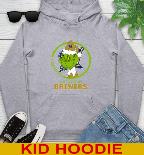 Milwaukee Brewers MLB Christmas Grinch I Hate People But I Love My Favorite Baseball Team Youth Hoodie 6