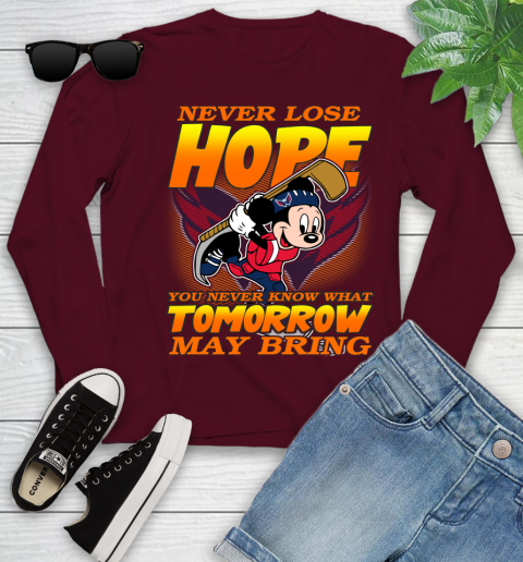 Washington Capitals NHL Hockey ootball Mickey Disney Never Lose Hope Youth Long Sleeve 6