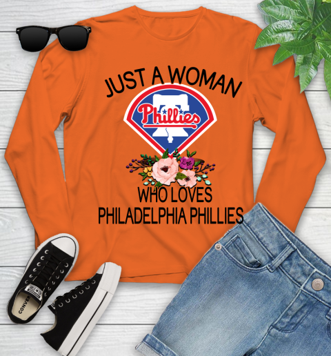 MLB Just A Woman Who Loves Philadelphia Phillies Baseball Sports Youth Long Sleeve 2