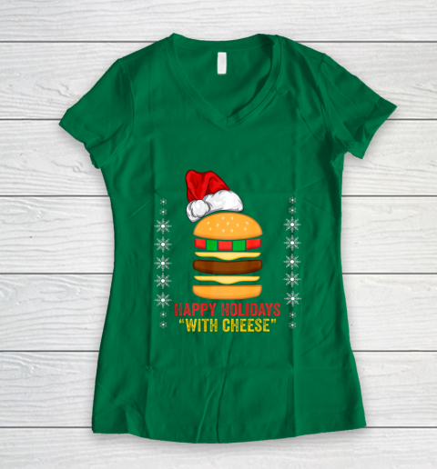 Happy Holidays with Cheese shirt Christmas cheeseburger Gift Women's V-Neck T-Shirt 3