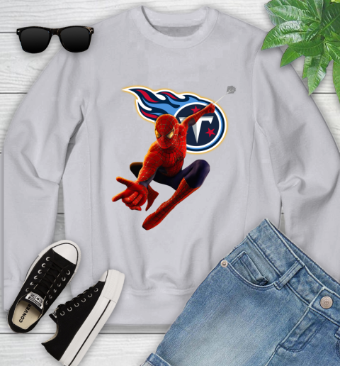 NFL Spider Man Avengers Endgame Football Tennessee Titans Youth Sweatshirt 4