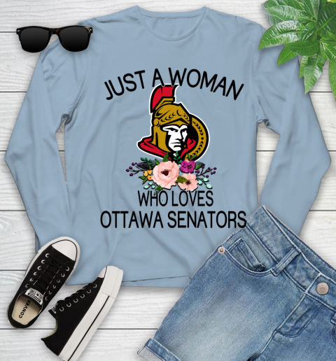 NHL Just A Woman Who Loves Ottawa Senators Hockey Sports Youth Long Sleeve 6