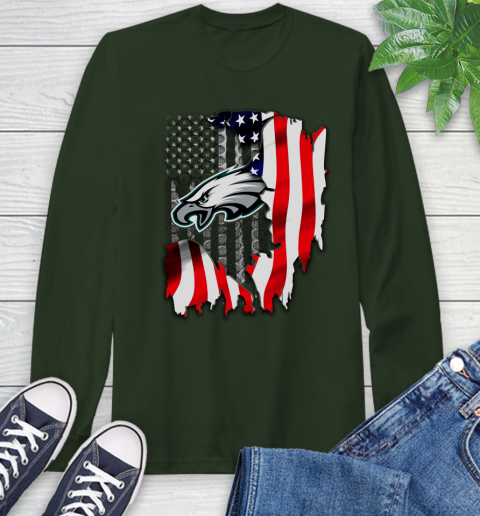 Philadelphia Eagles NFL Football American Flag Long Sleeve T Shirt Tee For Sports