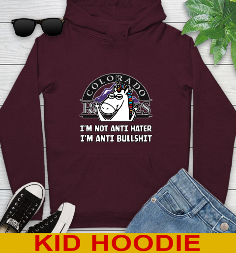 Colorado Rockies MLB Baseball Unicorn I'm Not Anti Hater I'm Anti Bullshit Youth Hoodie 7
