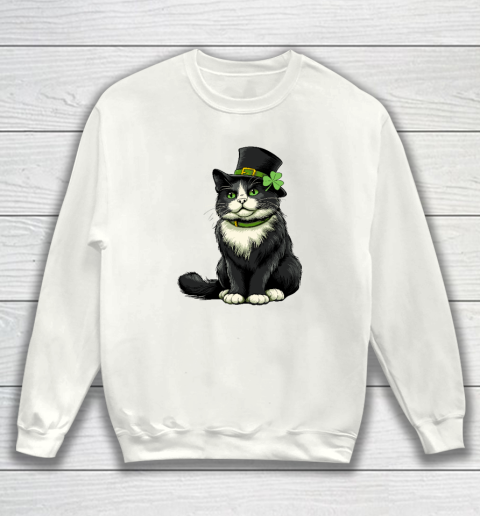 Girls Cat St Patricks Day Shamrock Irish Sweatshirt