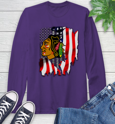 Chicago Blackhawks NHL Hockey American Flag Long Sleeve T-Shirt 5