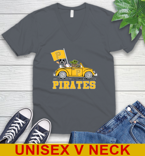 MLB Baseball Pittsburgh Pirates Darth Vader Baby Yoda Driving Star Wars Shirt V-Neck T-Shirt 5
