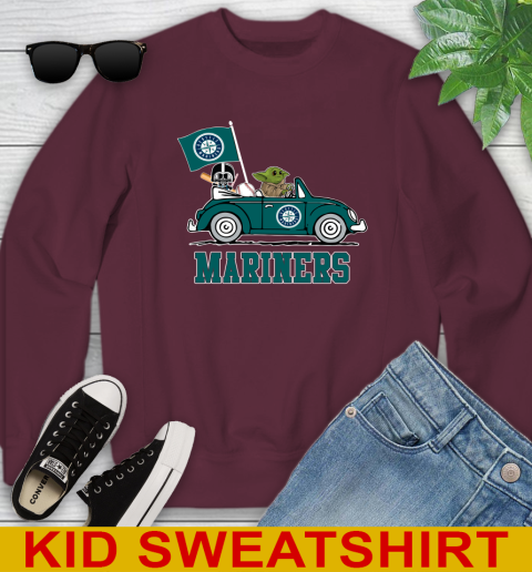 MLB Baseball Seattle Mariners Darth Vader Baby Yoda Driving Star Wars Shirt Youth Sweatshirt 5