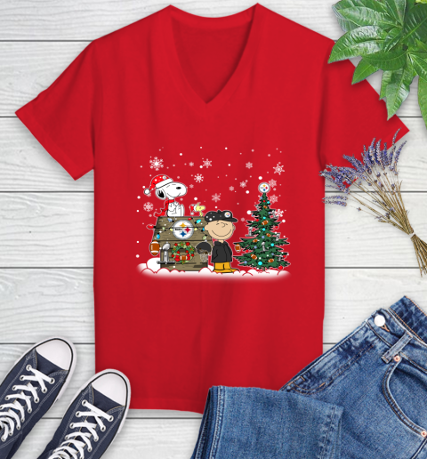 NFL Pittsburgh Steelers Snoopy Charlie Brown Christmas Football Super Bowl Sports Women's V-Neck T-Shirt 11