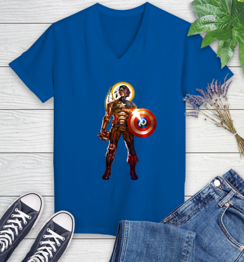NFL Captain America Marvel Avengers Endgame Football Sports Washington Redskins Women's V-Neck T-Shirt 10