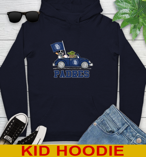 MLB Baseball San Diego Padres Darth Vader Baby Yoda Driving Star Wars Shirt Youth Hoodie 4