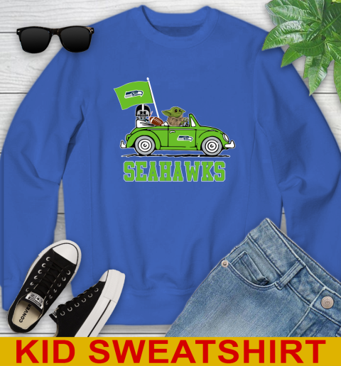 NFL Football Seattle Seahawks Darth Vader Baby Yoda Driving Star Wars Shirt Youth Sweatshirt 7