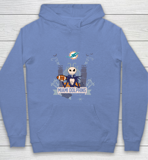 NFL Miami Dolphins Football Jack Skellington Halloween Youth Hoodie 8