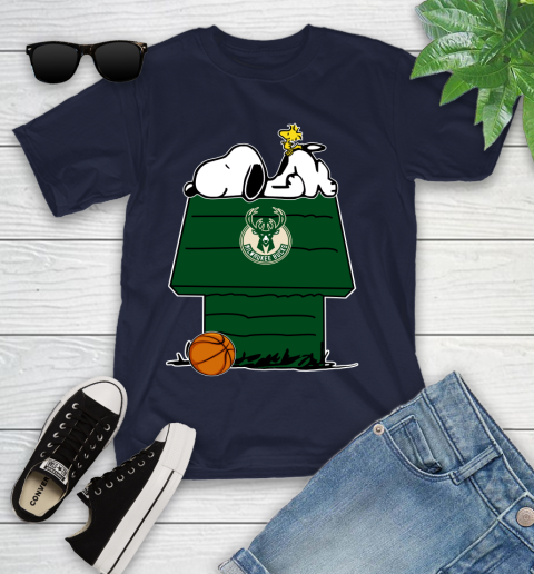 Milwaukee Bucks NBA Basketball Snoopy Woodstock The Peanuts Movie Youth T-Shirt 3