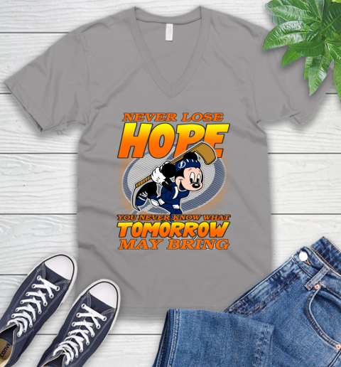 Tampa Bay Lightning NHL Hockey ootball Mickey Disney Never Lose Hope V-Neck T-Shirt 3