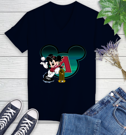 MLB Arizona Diamondbacks The Commissioner's Trophy Mickey Mouse Disney Women's V-Neck T-Shirt 3
