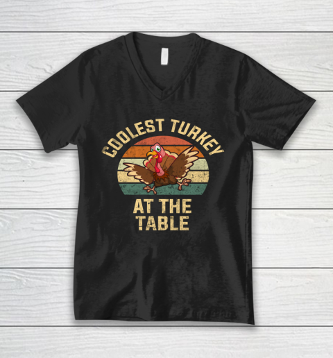 Funny Thanksgiving Retro Coolest Turkey At The Table V-Neck T-Shirt