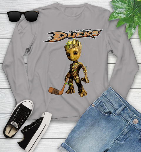 Anaheim Ducks NHL Hockey Groot Marvel Guardians Of The Galaxy Youth Long Sleeve 5