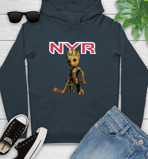New York Rangers NHL Hockey Groot Marvel Guardians Of The Galaxy Youth Hoodie 8