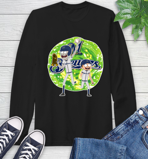 MLB Milwaukee Brewers Rick And Morty Commissioner's Trophy Baseball Sports Long Sleeve T-Shirt 2
