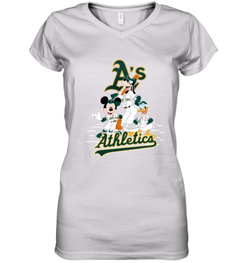 Oakland Athletics Mickey Donald And Goofy Baseball Women's V-Neck T-Shirt