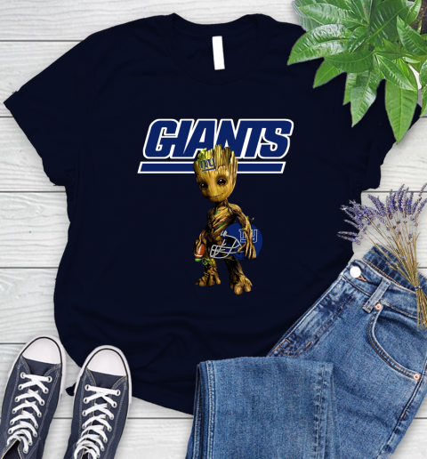 New York Giants NFL Football Groot Marvel Guardians Of The Galaxy Women's T-Shirt 3