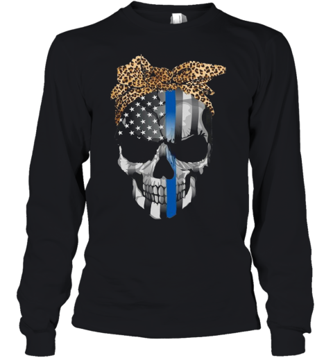Blue Line Skull Leopard Bow Youth Long Sleeve