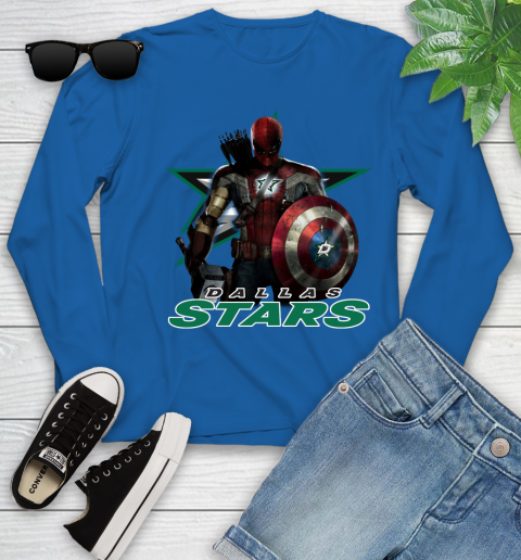 NHL Captain America Thor Spider Man Hawkeye Avengers Endgame Hockey Dallas Stars Youth Long Sleeve 9