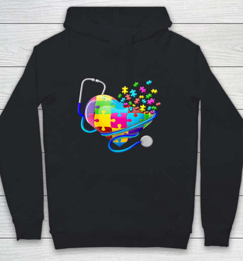 Funny Nurse Autism Puzzle Stethoscope Heart Puzzle Autism Awareness Youth Hoodie