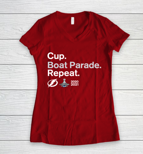 Cup Boat Parade Repeat Tampa bay Lightnings Stanley Hockey 2021 Women's V-Neck T-Shirt 8