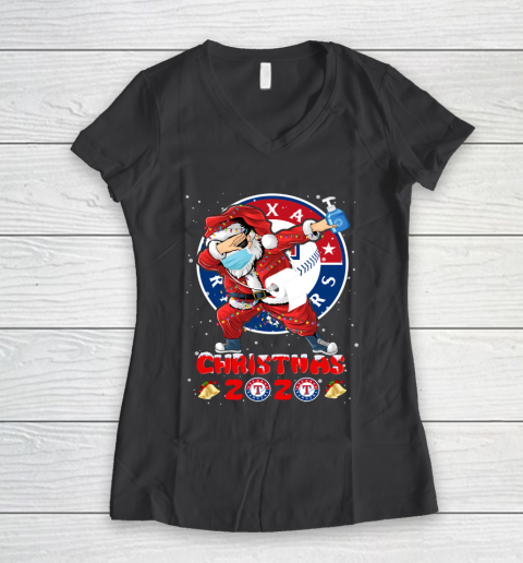 Texas Rangers Funny Santa Claus Dabbing Christmas 2020 MLB Women's V-Neck T-Shirt 6