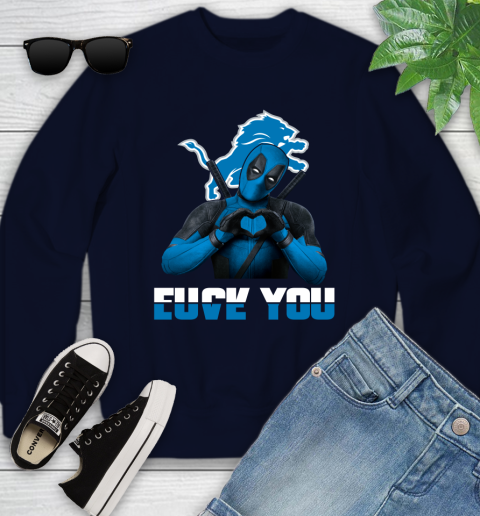 NHL Detroit Lions Deadpool Love You Fuck You Football Sports Youth Sweatshirt 2