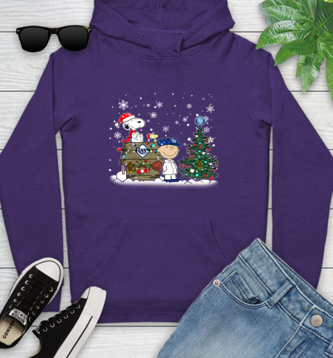 MLB Tampa Bay Rays Snoopy Charlie Brown Christmas Baseball Commissioner's Trophy Youth Hoodie 5