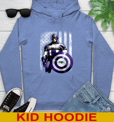 Baltimore Ravens NFL Football Captain America Marvel Avengers American Flag Shirt Youth Hoodie 12