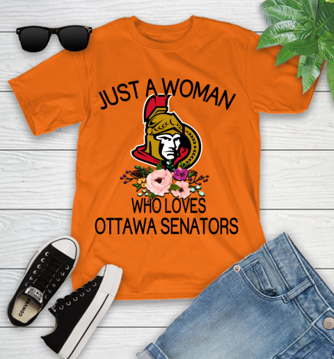 NHL Just A Woman Who Loves Ottawa Senators Hockey Sports Youth T-Shirt 4