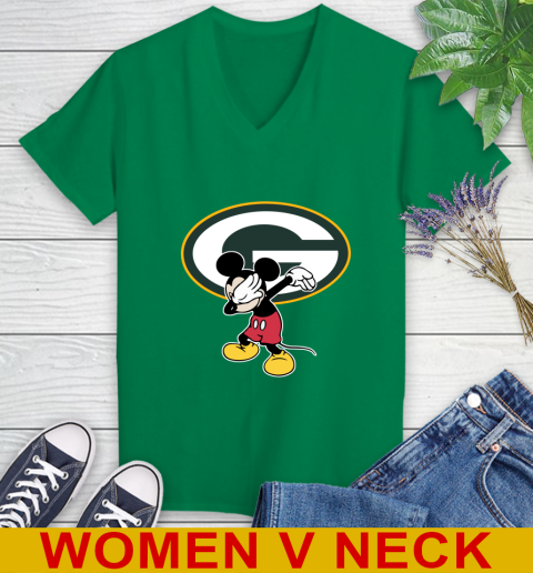 Green Bay Packers NFL Football Dabbing Mickey Disney Sports Women's V-Neck T-Shirt 6