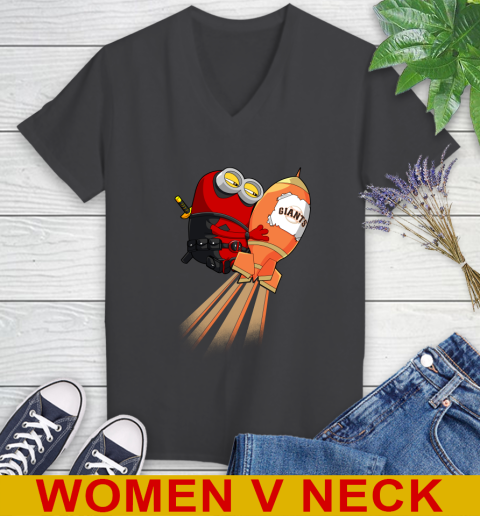 MLB Baseball San Francisco Giants Deadpool Minion Marvel Shirt Women's V-Neck T-Shirt 8