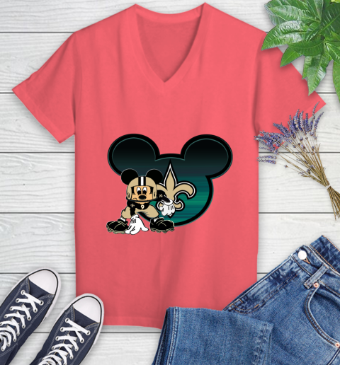 NFL New Orleans Saints Mickey Mouse Disney Football T Shirt Women's V-Neck T-Shirt 6