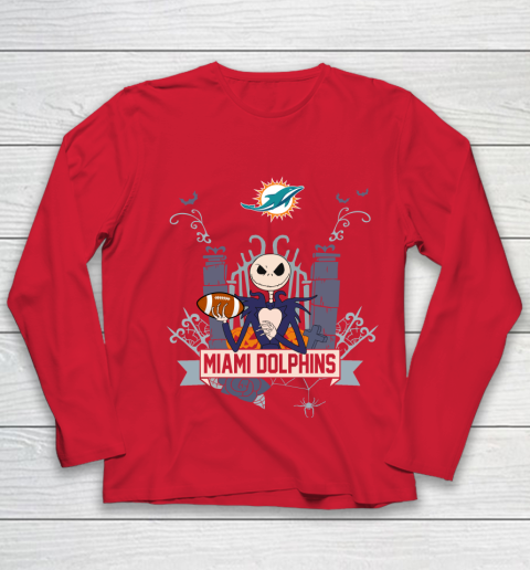 NFL Miami Dolphins Football Jack Skellington Halloween Youth Long Sleeve 8