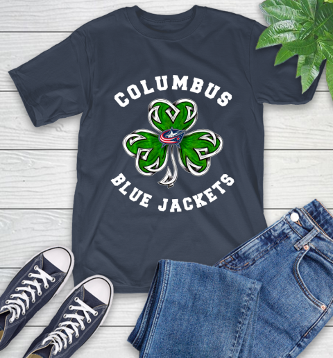NHL Columbus Blue Jackets Three Leaf Clover St Patrick's Day Hockey Sports T-Shirt 3