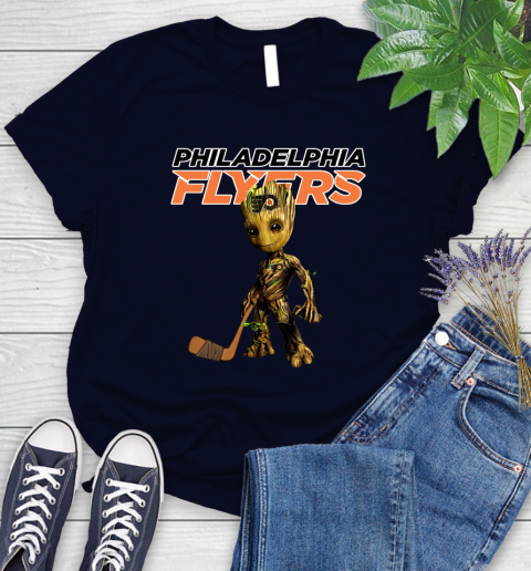 Philadelphia Flyers NHL Hockey Groot Marvel Guardians Of The Galaxy Women's T-Shirt 3