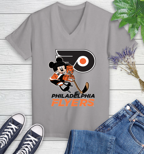 NHL Philadelphia Flyers Mickey Mouse Disney Hockey T Shirt Women's V-Neck T-Shirt 4
