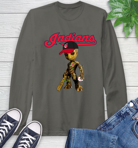 MLB Cleveland Indians Groot Guardians Of The Galaxy Baseball Long Sleeve T-Shirt 8