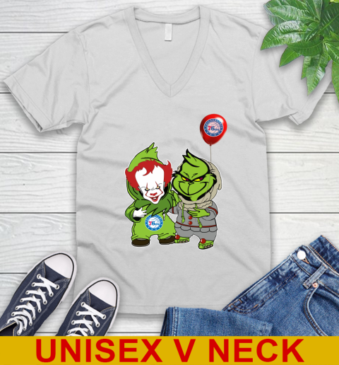 Philadelphia 76ers Baby Pennywise Grinch Christmas NBA Basketball V-Neck T-Shirt